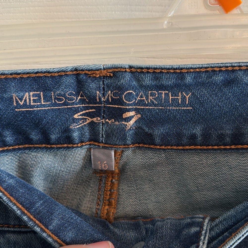 Seven7 Blue Denim Jeans with Painted Red and Brown Flowers - Picture 5 of 5